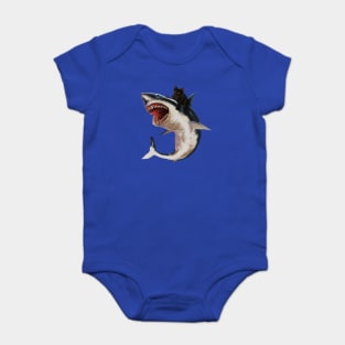 Funny Black Cat Riding a Shark, Cat Lover Baby Bodysuit
